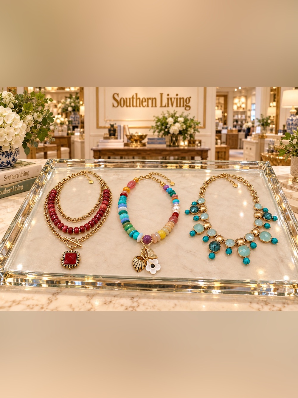 Southern Living  3 Beautiful Golden Beaded Necklaces 😍